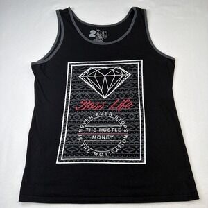 2 Mon Keys Bass Life Tank Top Men's L Black Graphic Sleeveless Cotton Blend